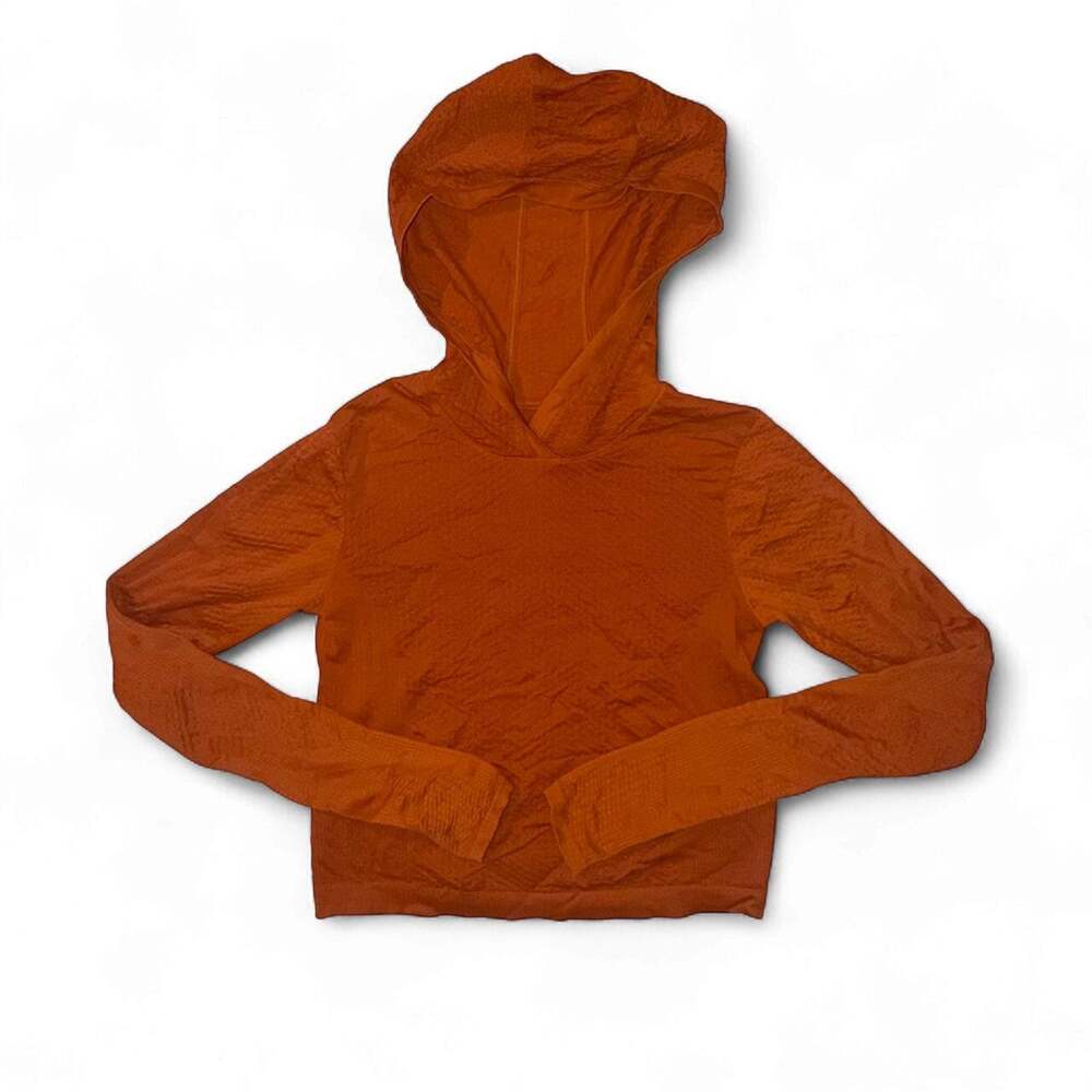 Athleta Orange Stretch Long Sleeve Hoodie Small Thumbholes Yoga Hiking